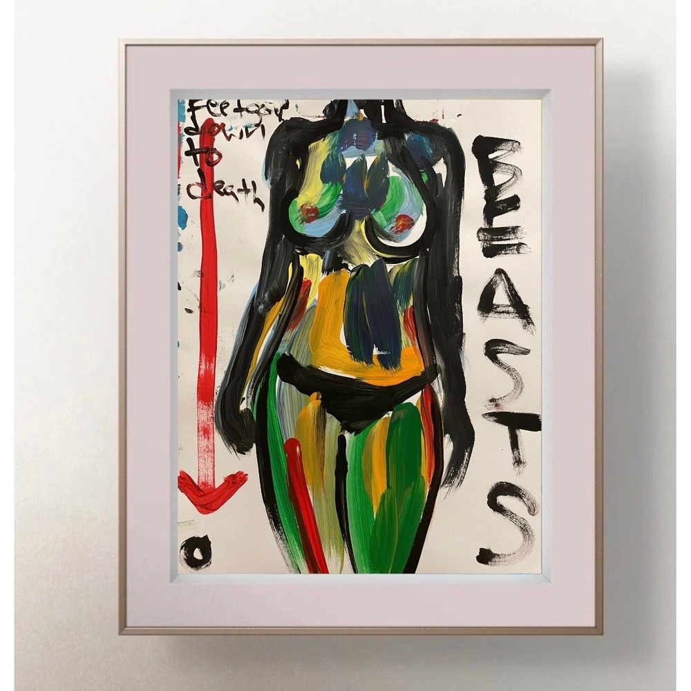 OMAN Original Painting Abstract Portrait Woman Pop Art Torso Paper 8.5x11 Signed